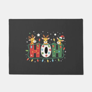 Matching Christmas Santa Hat Ho Ho Ho Giraffe Anim Doormat