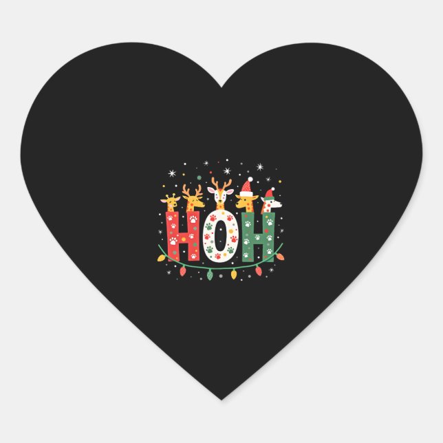 Matching Christmas Santa Hat Ho Ho Ho Giraffe Anim Heart Sticker (Front)