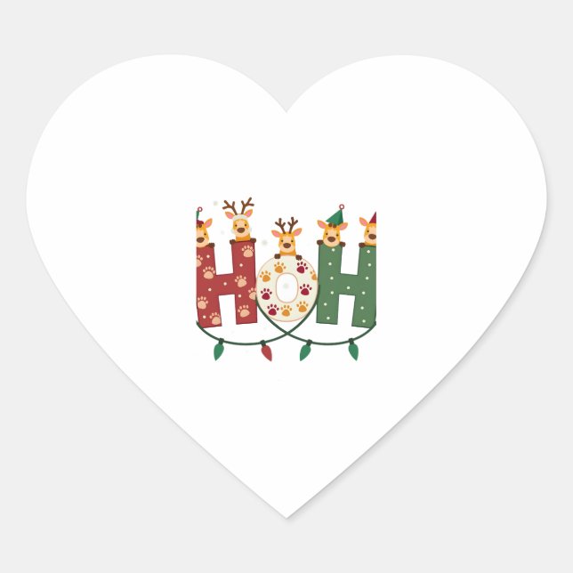 Matching Christmas Santa Hat Ho Ho Ho Giraffe Anim Heart Sticker (Front)