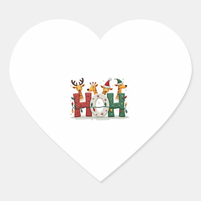 Matching Christmas Santa Hat Ho Ho Ho Giraffe Anim Heart Sticker (Front)