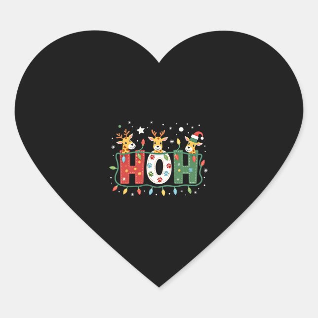 Matching Christmas Santa Hat Ho Ho Ho Giraffe Anim Heart Sticker (Front)
