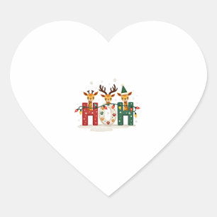 Matching Christmas Santa Hat Ho Ho Ho Giraffe Anim Heart Sticker
