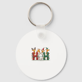 Matching Christmas Santa Hat Ho Ho Ho Giraffe Anim Key Ring
