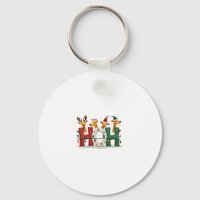Matching Christmas Santa Hat Ho Ho Ho Giraffe Anim Key Ring (Front)
