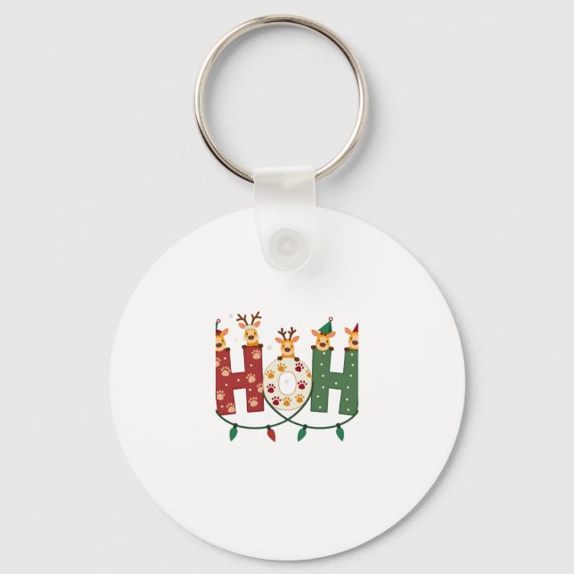 Matching Christmas Santa Hat Ho Ho Ho Giraffe Anim Key Ring (Front)