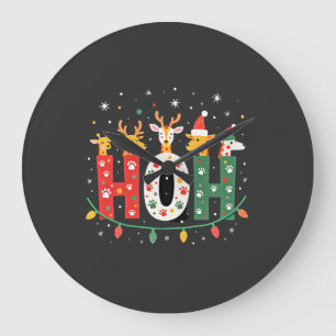 Matching Christmas Santa Hat Ho Ho Ho Giraffe Anim Large Clock