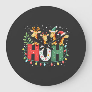 Matching Christmas Santa Hat Ho Ho Ho Giraffe Anim Large Clock