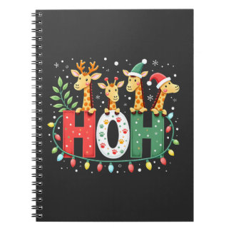 Matching Christmas Santa Hat Ho Ho Ho Giraffe Anim Notebook