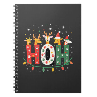 Matching Christmas Santa Hat Ho Ho Ho Giraffe Anim Notebook