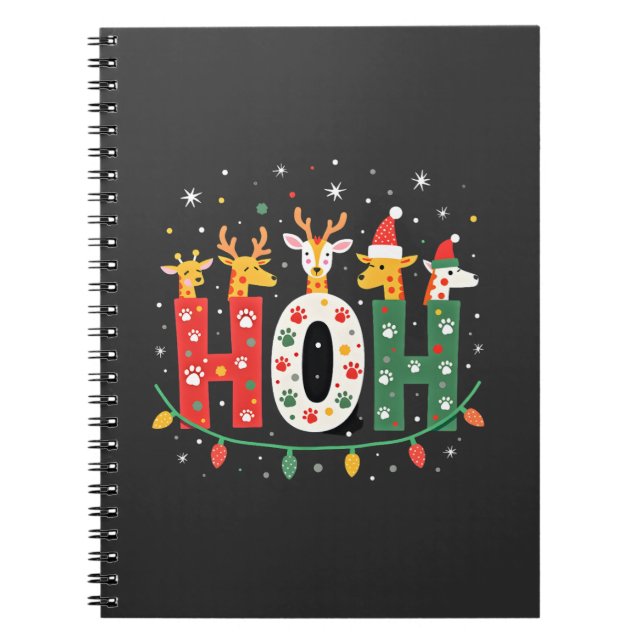 Matching Christmas Santa Hat Ho Ho Ho Giraffe Anim Notebook (Front)