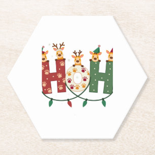 Matching Christmas Santa Hat Ho Ho Ho Giraffe Anim Paper Coaster