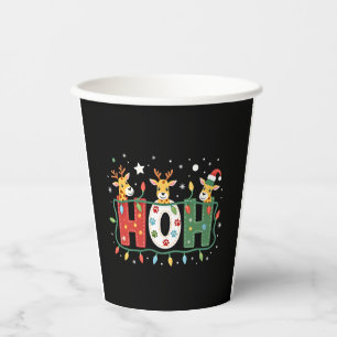 Matching Christmas Santa Hat Ho Ho Ho Giraffe Anim Paper Cups