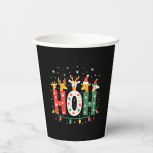 Matching Christmas Santa Hat Ho Ho Ho Giraffe Anim Paper Cups
