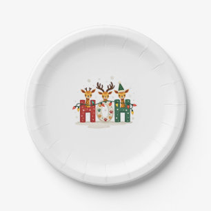 Matching Christmas Santa Hat Ho Ho Ho Giraffe Anim Paper Plate