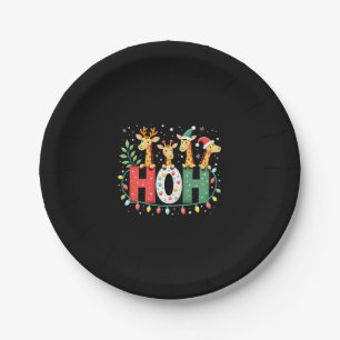 Matching Christmas Santa Hat Ho Ho Ho Giraffe Anim Paper Plate