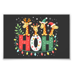 Matching Christmas Santa Hat Ho Ho Ho Giraffe Anim Photo Print