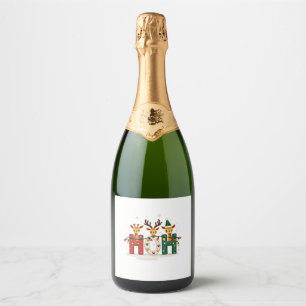 Matching Christmas Santa Hat Ho Ho Ho Giraffe Anim Sparkling Wine Label