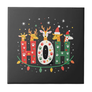 Matching Christmas Santa Hat Ho Ho Ho Giraffe Anim Tile