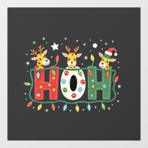 Matching Christmas Santa Hat Ho Ho Ho Giraffe Anim Window Cling