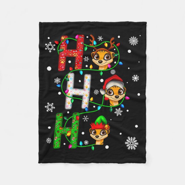 Matching Christmas Santa Hat Ho Ho Ho Meerkat Anim Fleece Blanket (Front)