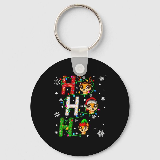 Matching Christmas Santa Hat Ho Ho Ho Meerkat Anim Key Ring (Front)
