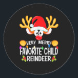 Matching Christmas Very Merry Favourite Child Rein Classic Round Sticker<br><div class="desc">Matching Christmas Very Merry Favourite Child Reindeer</div>