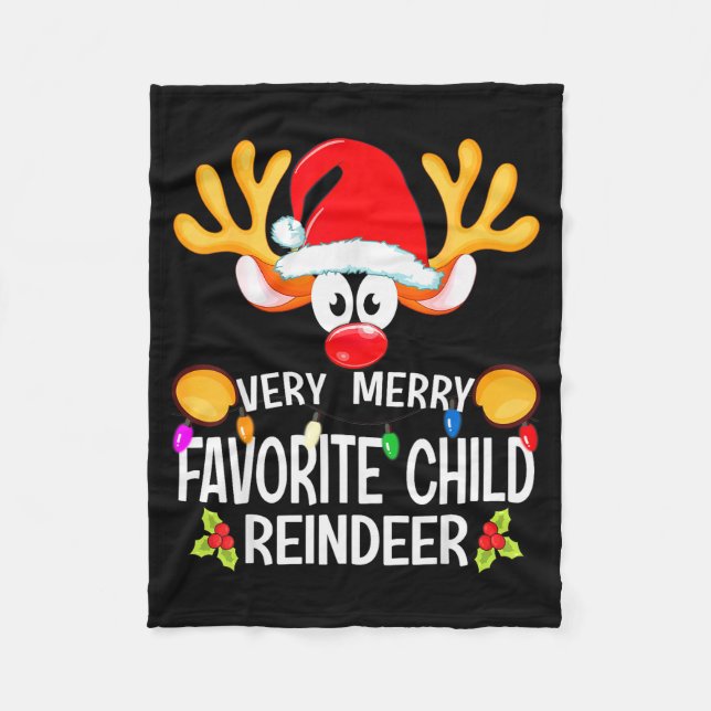 Matching Christmas Very Merry Favourite Child Rein Fleece Blanket (Front)