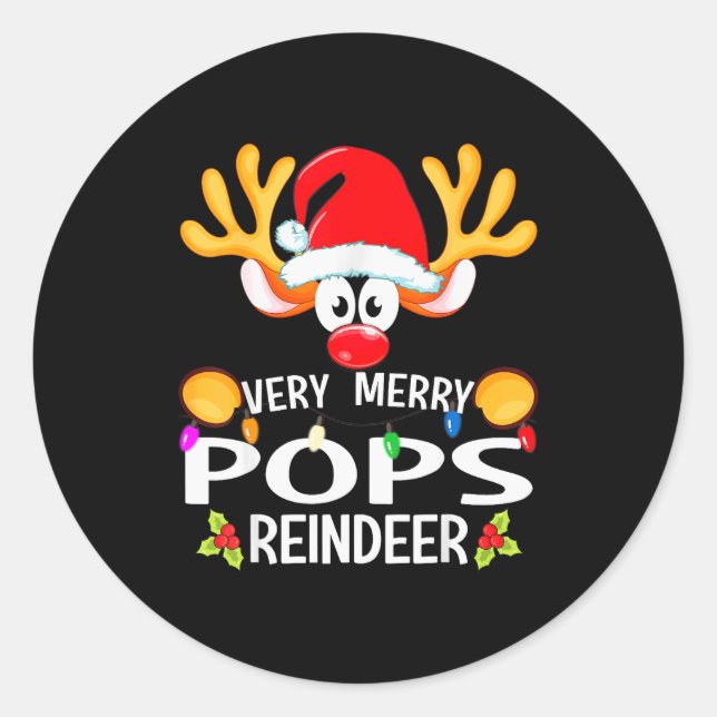 Matching Christmas Very Merry Ps Reindeer  Classic Round Sticker (Front)