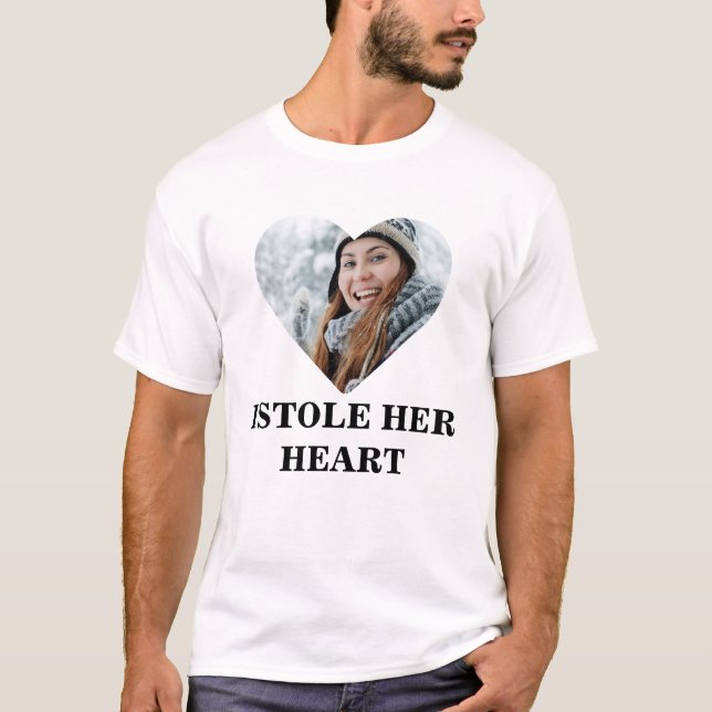 Matching Couple I stole her heart photo heart T-Shirt (Front)