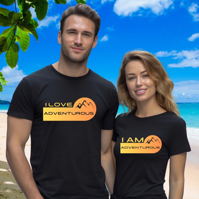 Matching Couple Name Date on Back I Love Adventure T-Shirt (Creator Uploaded)