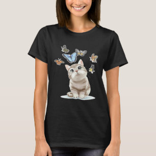 Matching Couples Cute Cat with Colourful Butterfly T-Shirt