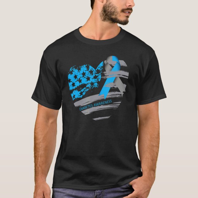 Matching Diabetes Heart Us Flag  T1d Diabetic Warr T-Shirt (Front)
