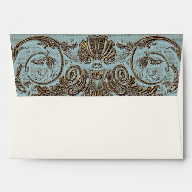 Matching Envelope Baroque Gold Lace Vintage Blue (Back (Top Flap))