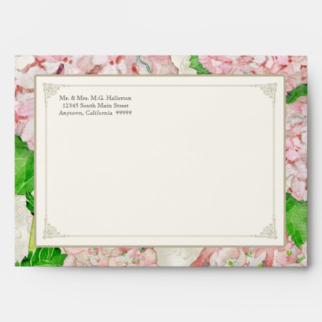 Matching Envelopes Pink Hydrangea Lace Floral (Front)