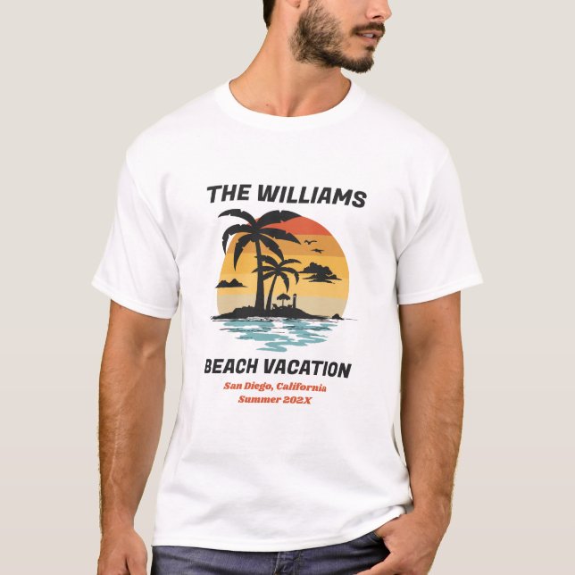Matching Family Beach Vacation Retro Sunset Custom T-Shirt (Front)
