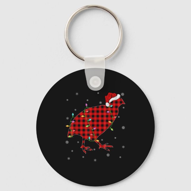 Matching Family Buffalo Plaid Quail Bird Christmas Key Ring (Front)