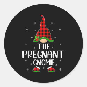 Matching Family Buffalo Plaid The Pregnant Gnome C Classic Round Sticker