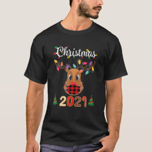 Matching Family Christmas 2021 Plaid Mask Rudolph T-Shirt