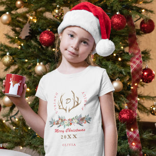 Matching family Christmas antlers monogrammed T-Shirt