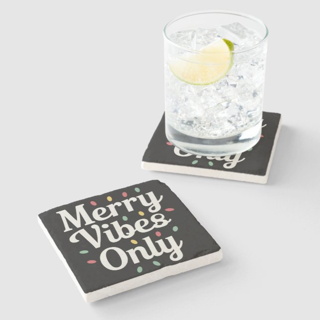 Matching Family Christmas Merry Vibes Only Lights  Stone Coaster (Side)