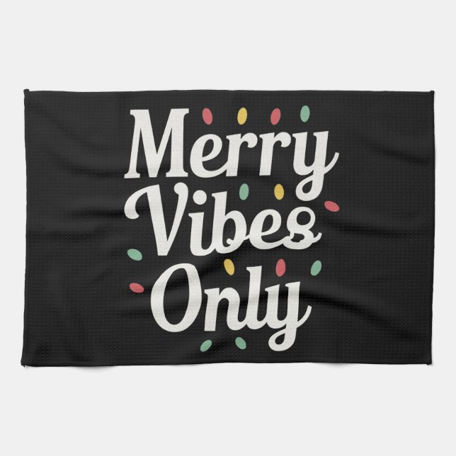 Matching Family Christmas Merry Vibes Only Lights  Tea Towel (Horizontal)