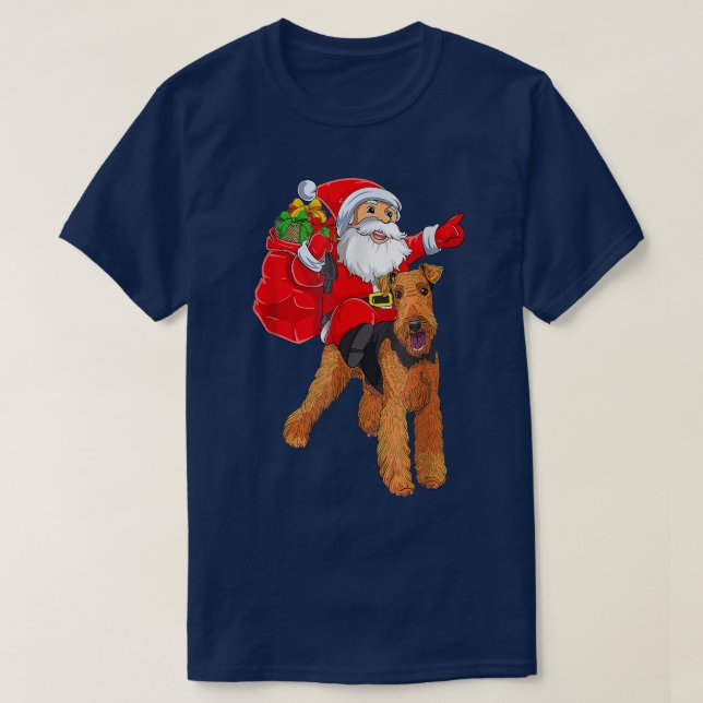 Matching Family Funny Santa Ride Airedale Terrier  T-Shirt (Design Front)