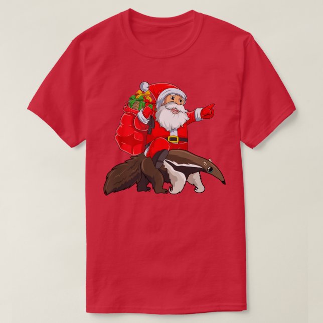Matching Family Funny Santa Riding Anteater Christ T-Shirt (Design Front)