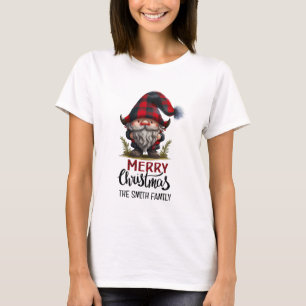 Matching Family Gnome Merry Christmas   Plaid Fun  T-Shirt