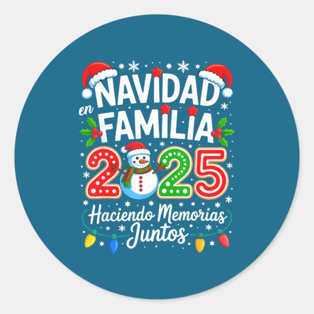 Matching Family Pajamas Navidad En Familia Christm Classic Round Sticker (Front)