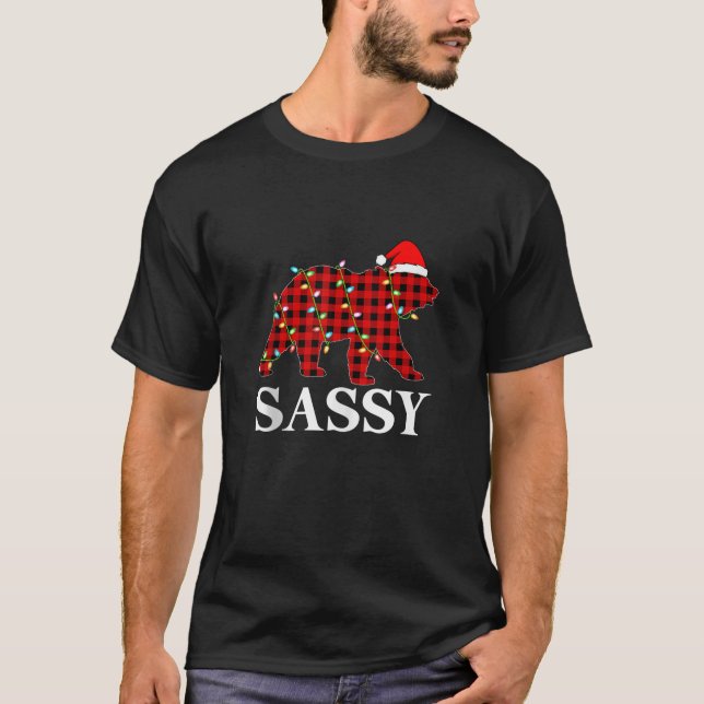 Matching Family Pyjamas Buffalo Plaid Sassy Bear C T-Shirt (Front)