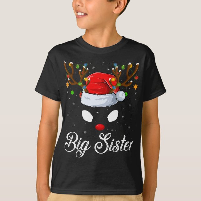 Matching Family Santa Hat Big-Sister Reindeer Chri T-Shirt (Front)