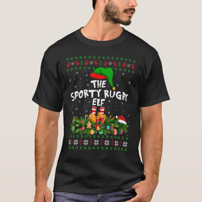 Matching Family Ugly The Sporty Rugby Elf Christma T-Shirt (Front)