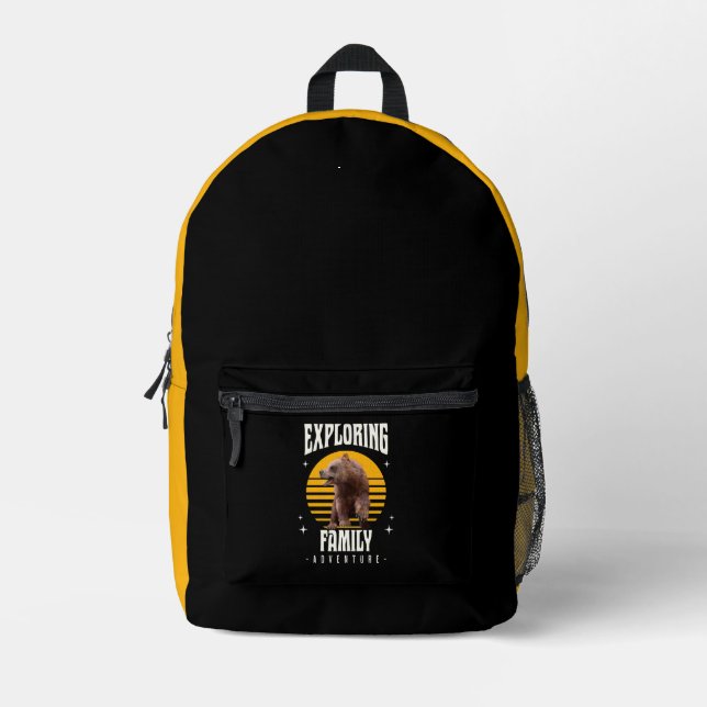 Matching Family Vacation Bear Adventure Style Printed Backpack (Front)