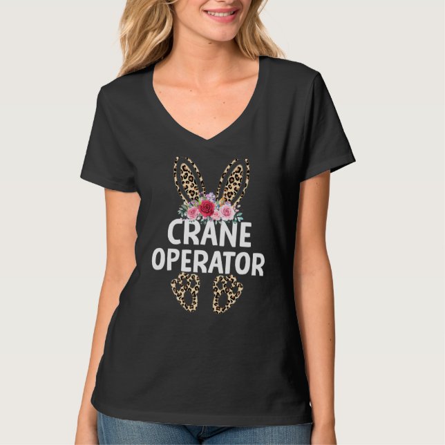 Matching Funny Leopard Print Bunny Crane Operator  T-Shirt (Front)